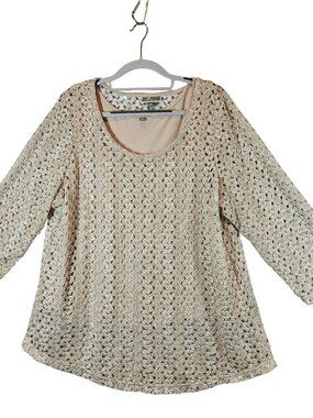 JM Collection tunic Womens 2X Beige Crochet Knit over tank Beach office vacation